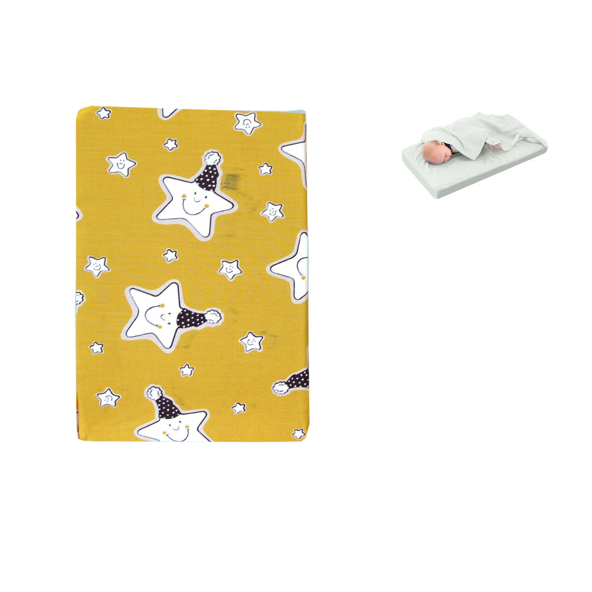 Yellow Star Bassinet Fitted Sheet with a Flat Sheet Sewed Attached V442-ABR-FITTEDS-BASSINETSTAR-YELLOW-CT