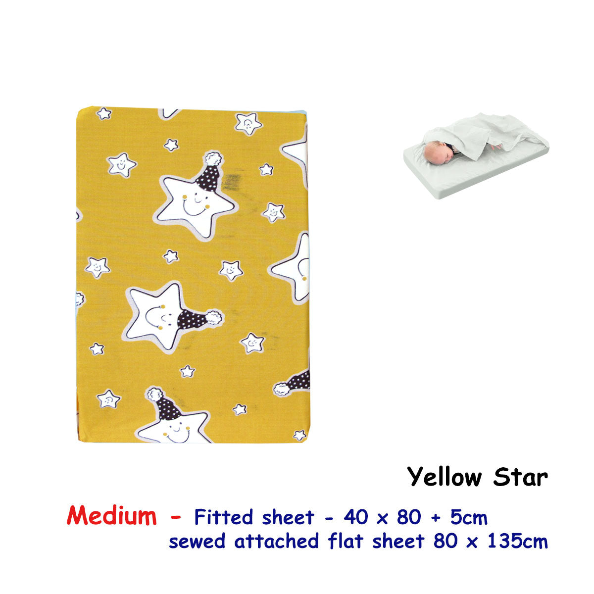 Yellow Star Bassinet Fitted Sheet with a Flat Sheet Sewed Attached V442-ABR-FITTEDS-BASSINETSTAR-YELLOW-CT