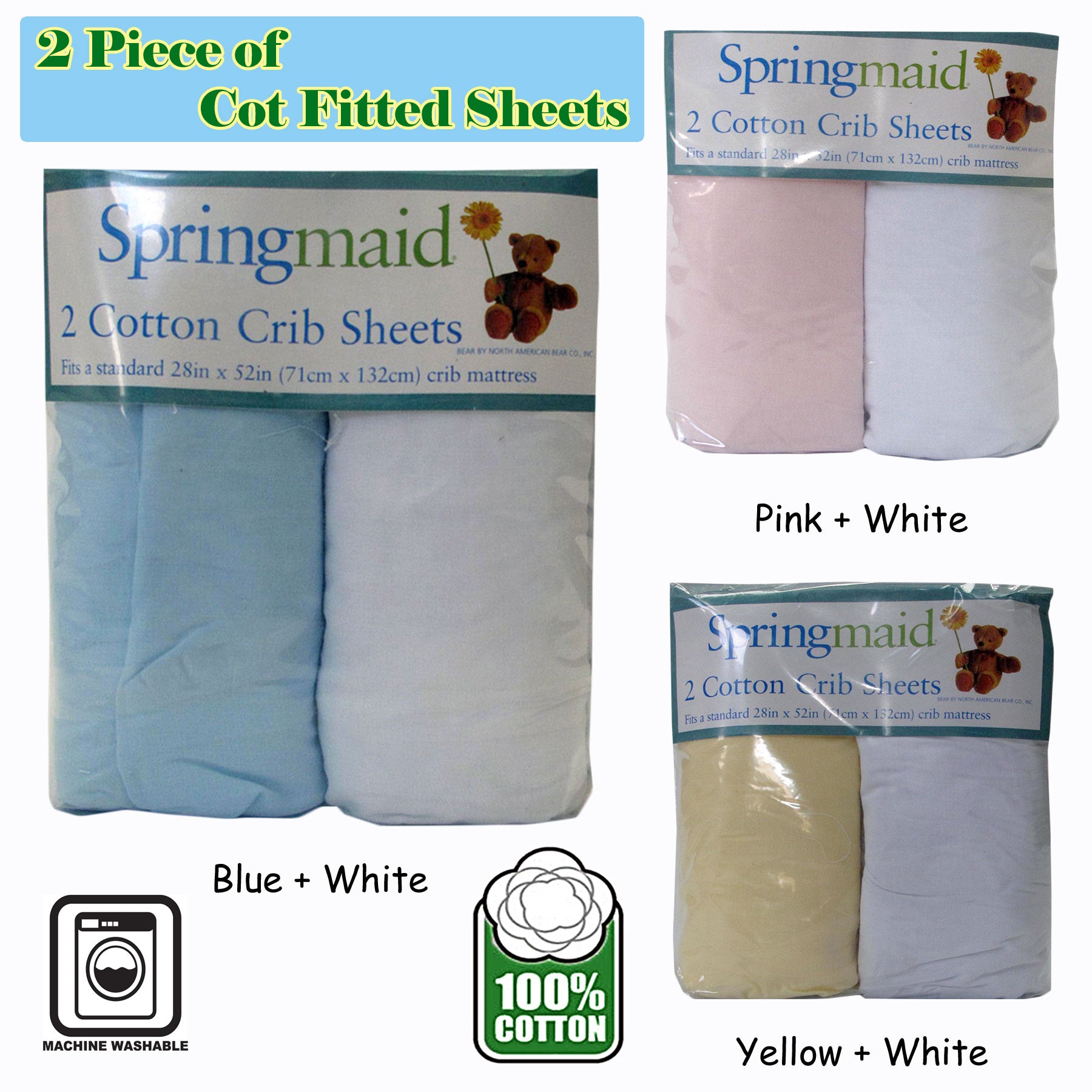 2 Piece of Baby Cot Cotton Fitted Sheet Blue & White V442-ABR-FITTEDS-COTTON-BLUE-CT