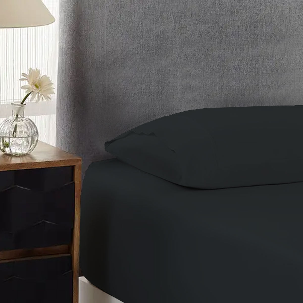 500TC Cotton Combo Set Charcoal Single 40cm Wall V442-ABR-FITTEDSS-500TCCOTTON-CHARCOAL-SB