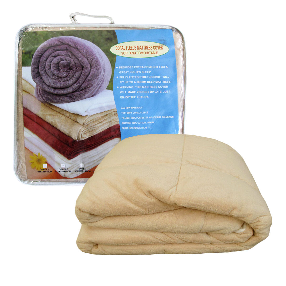 Sand Coral Fleece Soft and Warm Mattress Underlay Double V442-ABR-MATTRESSP-CORALFLEECE-SAND-DS