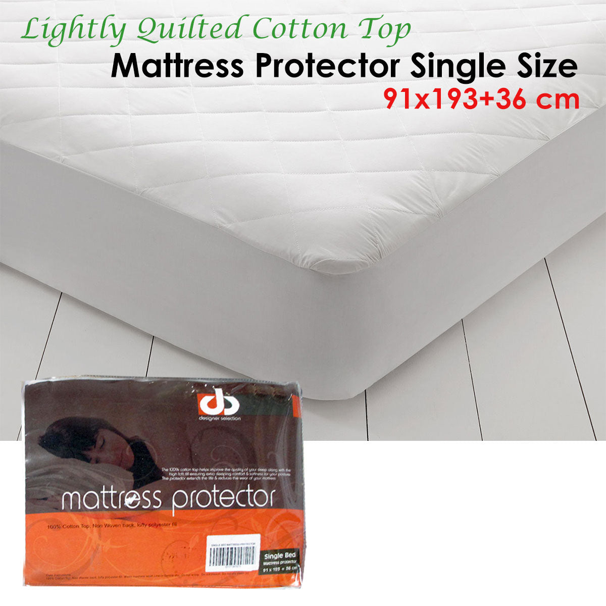 Lightly Quilted Cotton Top Mattress Protector Single V442-ABR-MATTRESSP-LIGHTLYQUILTED-WHITE-SB