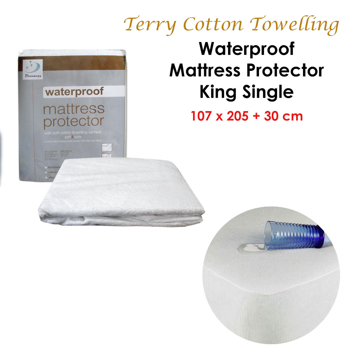 Fully Fitted Terry Waterproof Mattress Protector 30cm Wall V442-ABR-MATTRESSP-WATERPROOF-WHITE-KS