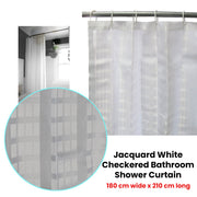 Jacquard White Checkered Bathroom Shower Curtain 180cm wide x 210 cm long V442-ABR-MISC-JACQUARDSHOWERCUR-WHITE-RE