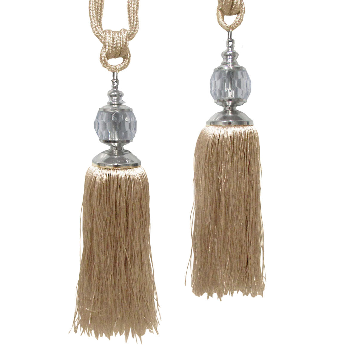 Elizabeth Pair of Curtain Tassel Rope Ties Latte/Silver V442-ABR-MISC-PAIRELIZABETHTIES-LATTE-SH