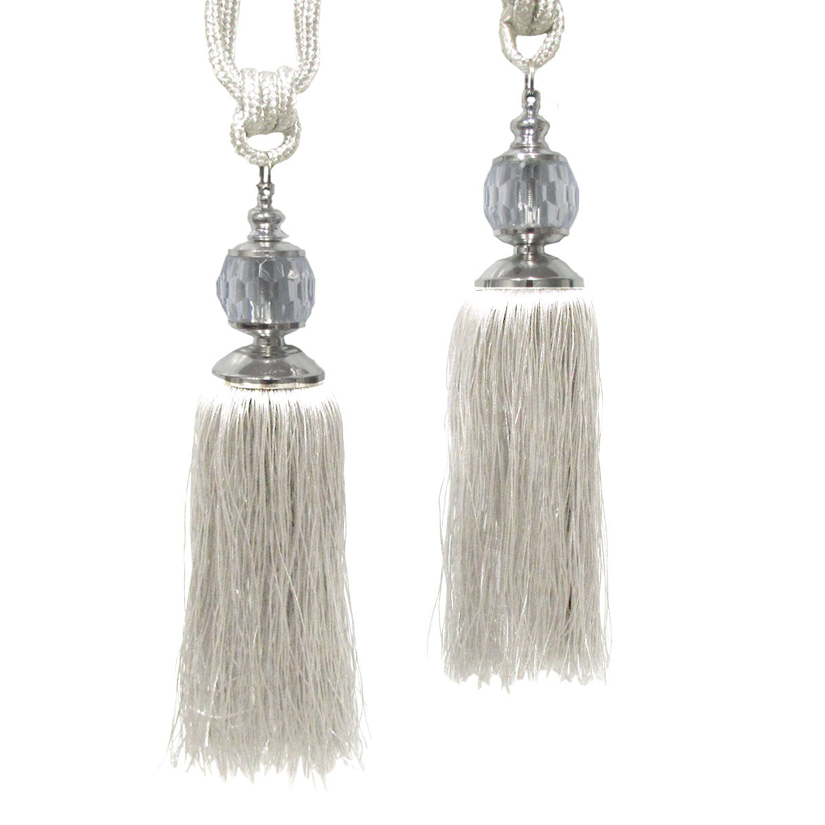 Elizabeth Pair of Curtain Tassel Rope Ties Off White/Silver V442-ABR-MISC-PAIRELIZABETHTIES-OFFWHITE-SH