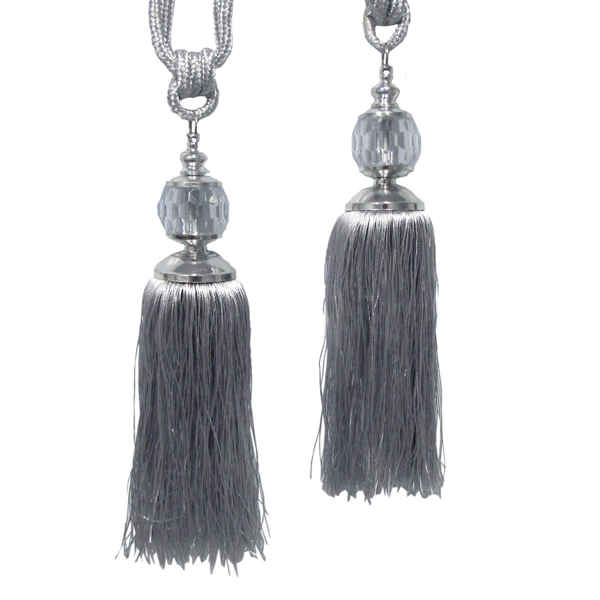 Elizabeth Pair of Curtain Tassel Rope Ties Silver/Silver V442-ABR-MISC-PAIRELIZABETHTIES-SILVER-SH