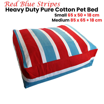 Heavy Duty Pure Cotton Pet Dog Bed Cover Medium Blue Red Stripes V442-ABR-MISC-PETBEDCOVERM-BLUE-SH