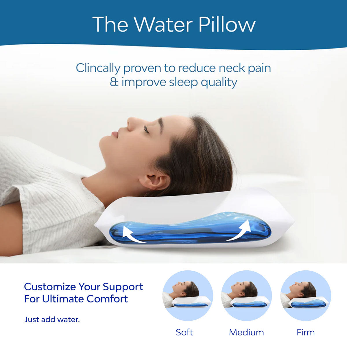 Mediflow Elite Premium Fiber Water Pillow 50 x 70 cm V442-ABR-PILLOW-ELITEWATER-WHITE-ST