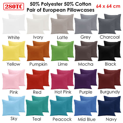 Pair of 280TC Polyester Cotton European Pillowcases Purple V442-ABR-PILLOWC-280TCPAIR-PURPLE-EU