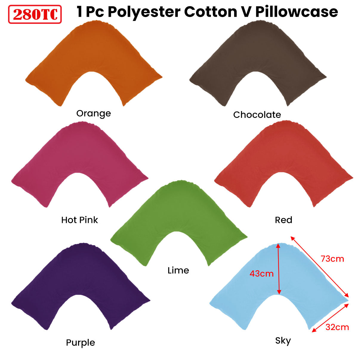 280TC EasyCare Polyester Cotton V Pillowcase Sky V442-ABR-PILLOWC-280TCPOLYCOTTON-SKY-TR