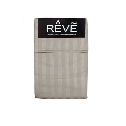 Pair of Reve 100% Cotton Standard Pillowcases 48 x 74 cm Narrow Stripe Taupe V442-ABR-PILLOWC-PAIRREVENARROWSTRIPE-TAUPE-ST