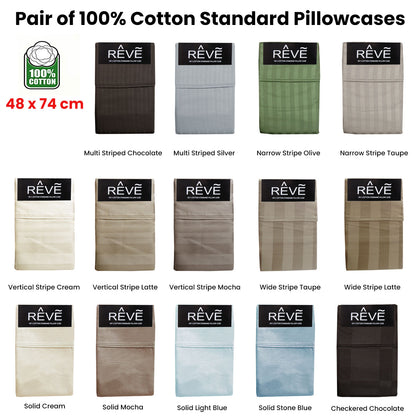 Pair of Reve 100% Cotton Standard Pillowcases 48 x 74 cm Solid Mocha V442-ABR-PILLOWC-PAIRREVESOLID-MOCHA-ST