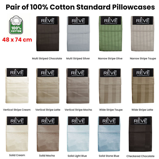 Pair of Reve 100% Cotton Standard Pillowcases 48 x 74 cm Wide Stripe Latte V442-ABR-PILLOWC-PAIRREVEWIDESTRIPE-LATTE-ST