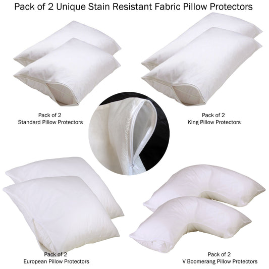 Set of 2 Stain Resistant Pillow Protectors V Boomerang V442-ABR-PILLOWP-SETOF2STAINRESISTANT-WHITE-TR
