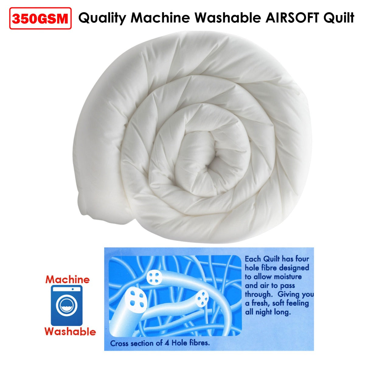 350gsm Quality Airsoft Quilt Queen V442-ABR-QUILT-350GSMAIRSOFT-WHITE-QS