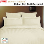 1000TC Self Striped Tailored Quilt Cover Set Ivory King V442-ABR-QUILTCS-1000TCTAILORED-IVORY-KI