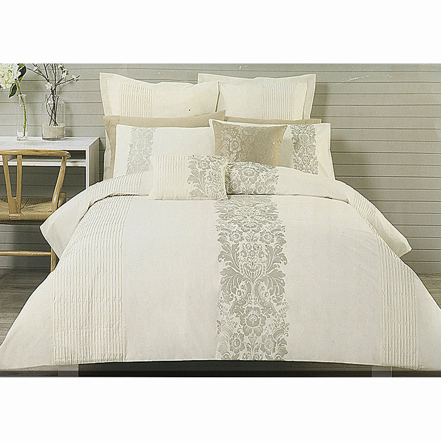 Catherine Cream Taupe Embroidery Quilt Cover Set QUEEN V442-ABR-QUILTCS-CATHERINE-CREAM-QS