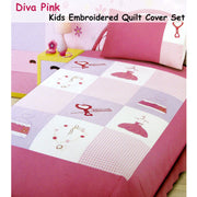 Diva Girls Accessories Embroidered Quilt Cover Set Single V442-ABR-QUILTCS-DIVA-PINK-SB