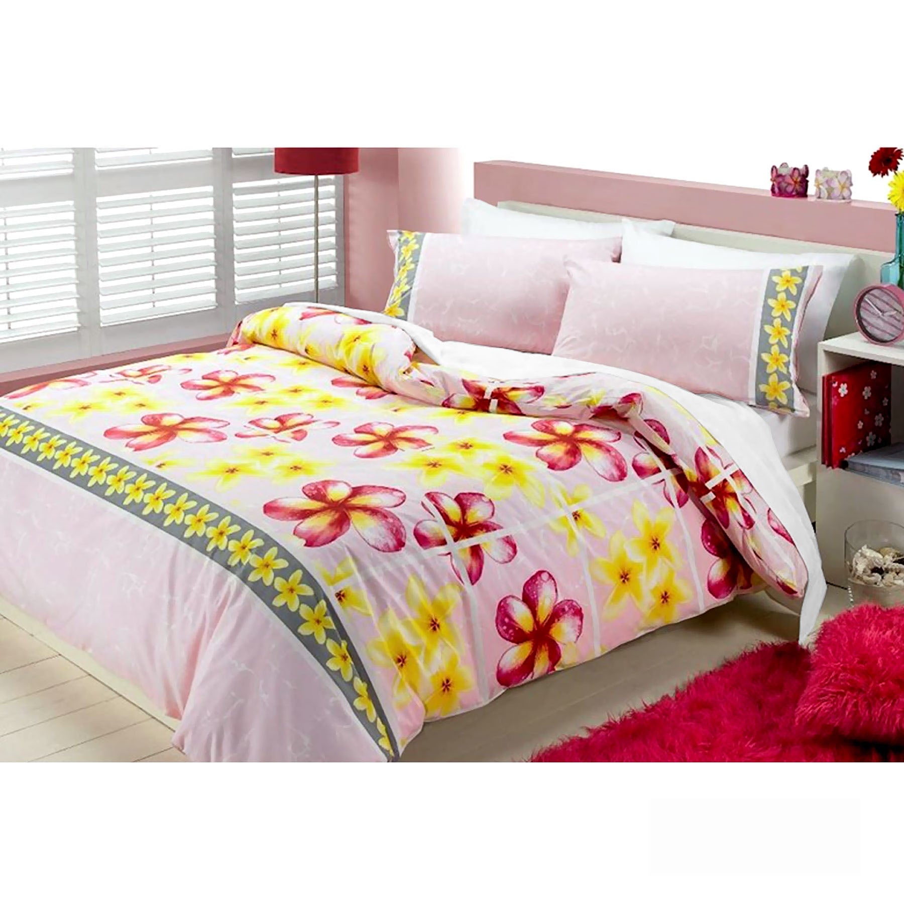 Floating Frangipani Quilt Cover Set Soft Pink Single V442-ABR-QUILTCS-FLOATINGFRANGIPANI-PINK-SB