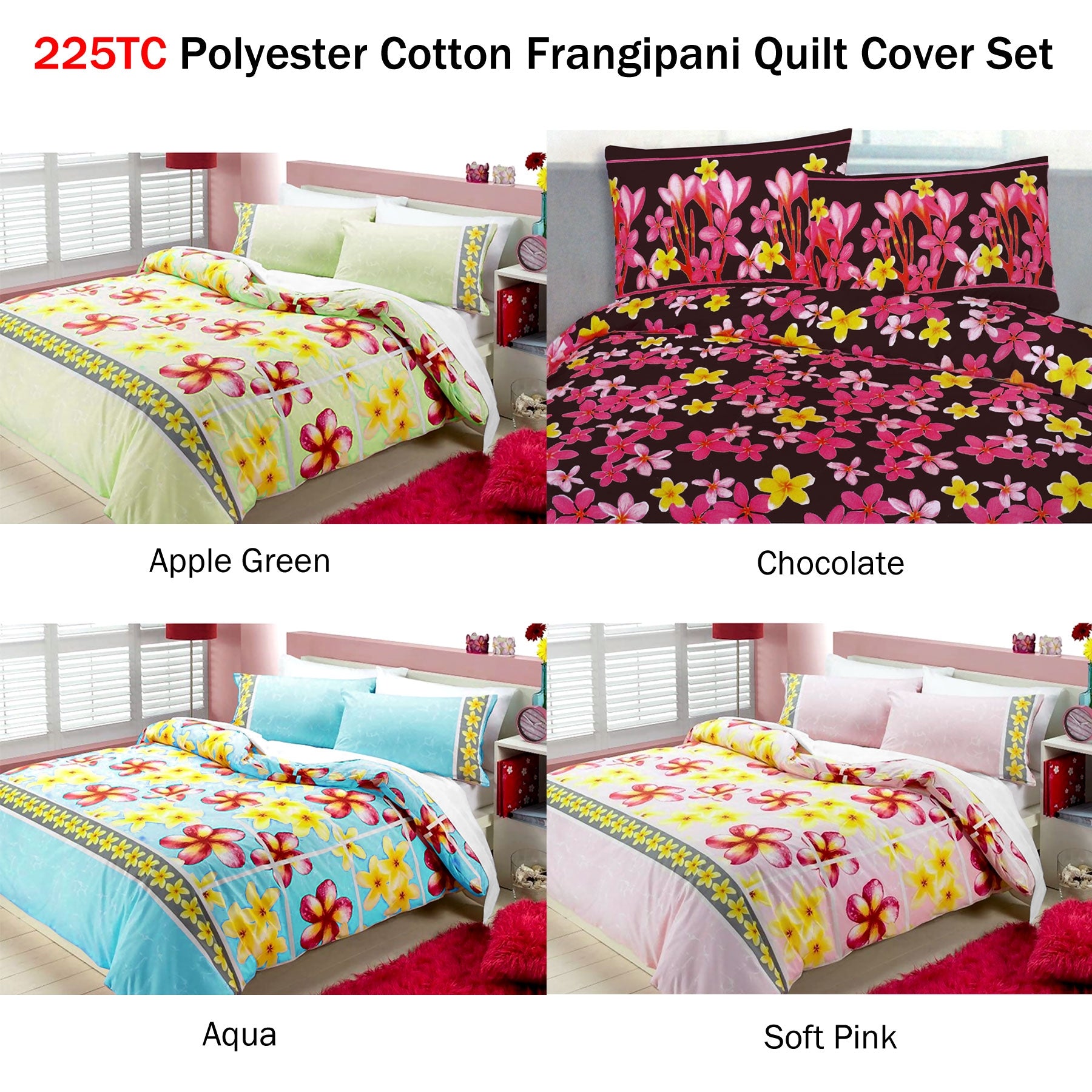 Floating Frangipani Quilt Cover Set Soft Pink Single V442-ABR-QUILTCS-FLOATINGFRANGIPANI-PINK-SB