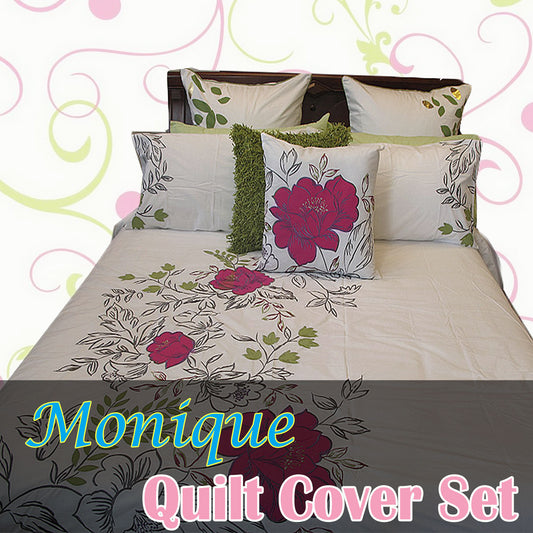 Monique Embroidery Quilt Cover Set DOUBLE V442-ABR-QUILTCS-MONIQUE-WHITE-DS