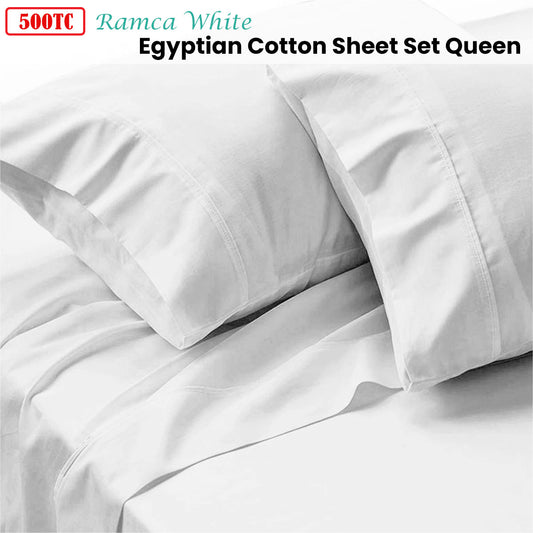 500TC Ramca White Egyptian Cotton Sheet Set Queen V442-ABR-SHEETS-500TCRAMCA-WHITE-QS