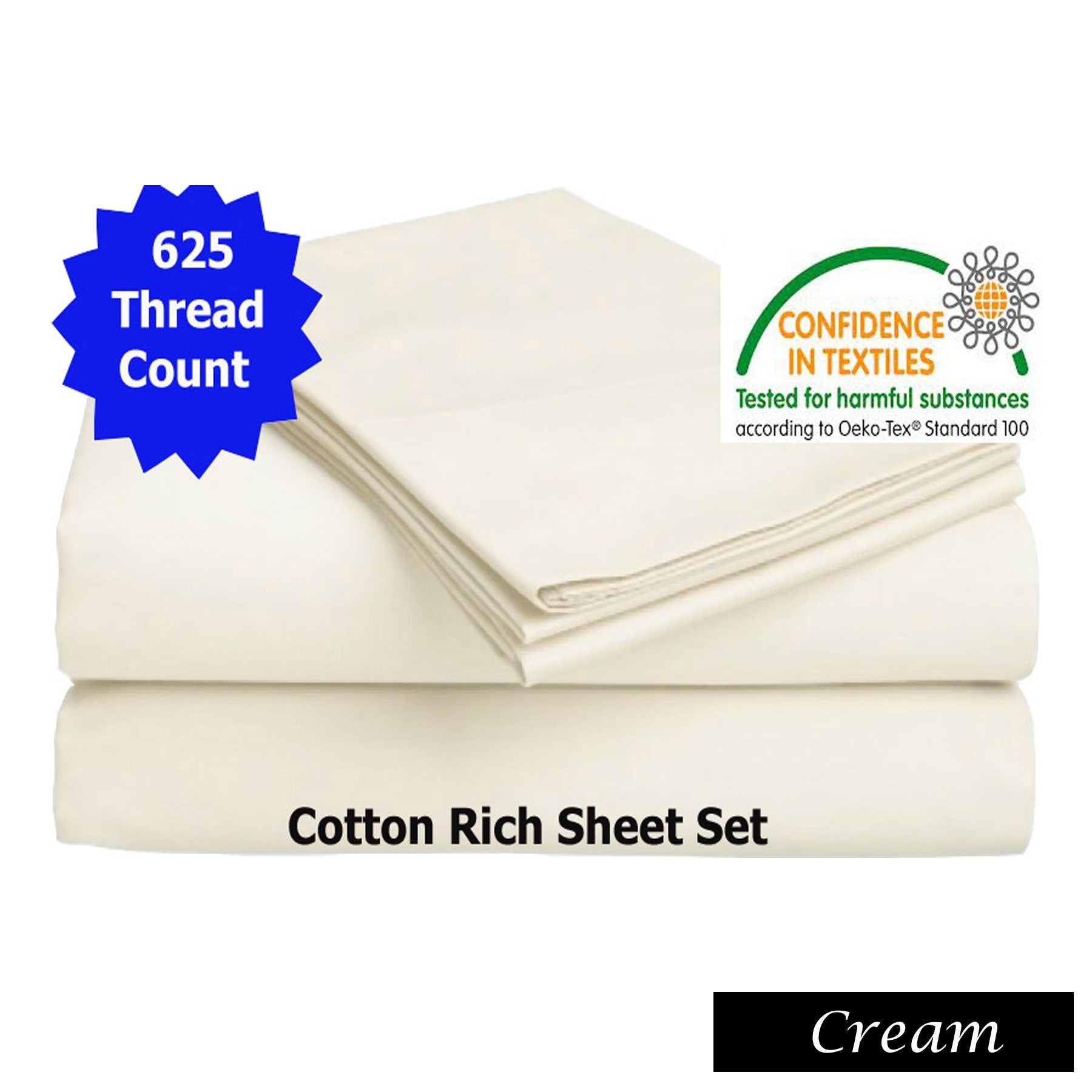 Luxury Living 625TC Cotton Rich Sheet Set Cream Queen V442-ABR-SHEETS-625TCCOTTONRICH-CREAM-QS