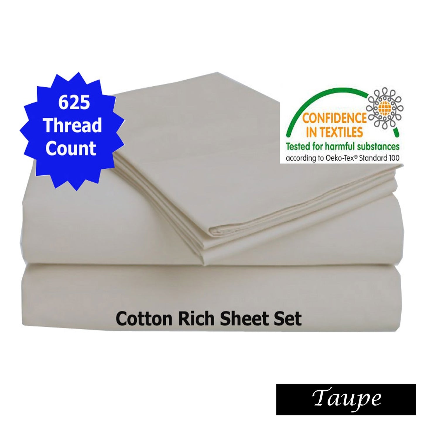 Luxury Living 625TC Cotton Rich Sheet Set Taupe Queen V442-ABR-SHEETS-625TCCOTTONRICH-TAUPE-QS