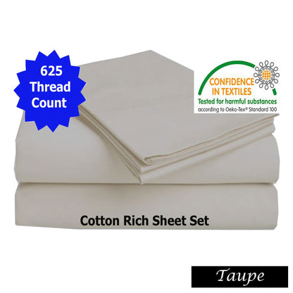 Luxury Living 625TC Cotton Rich Sheet Set Taupe Queen V442-ABR-SHEETS-625TCCOTTONRICH-TAUPE-QS
