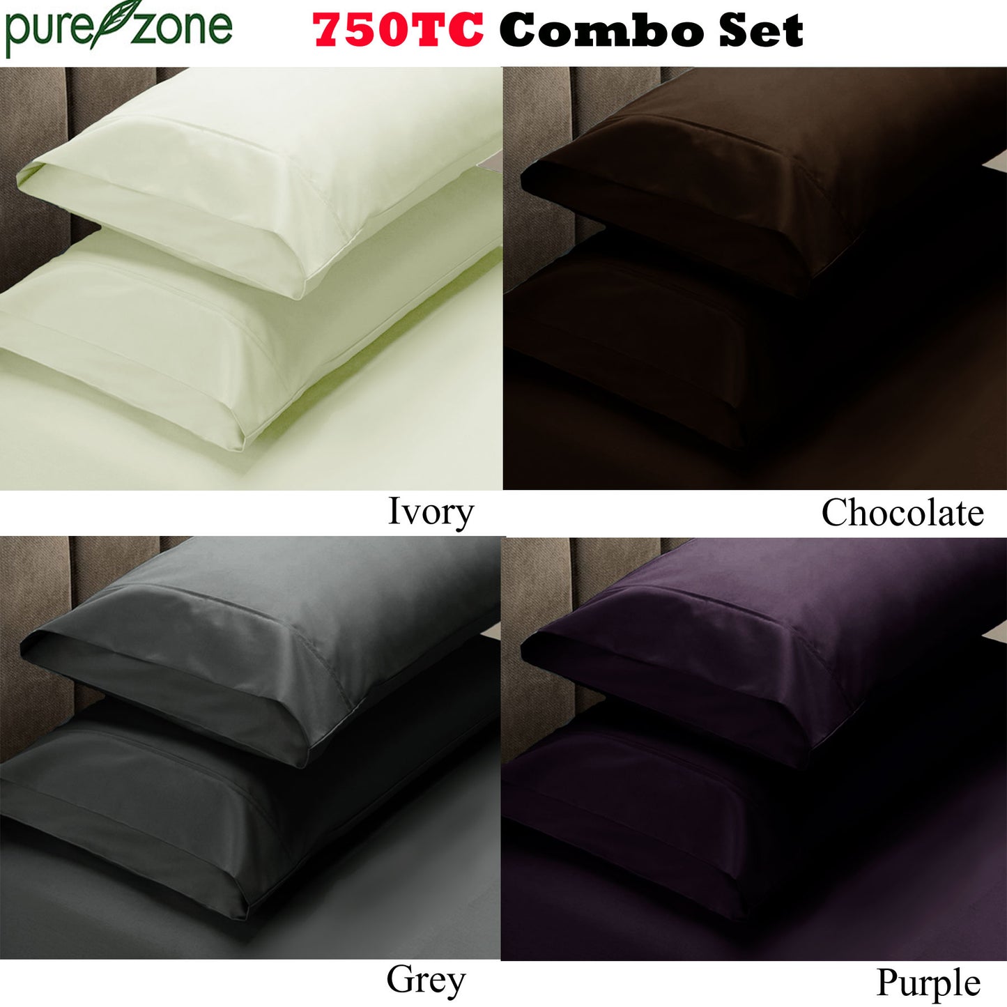 Pure Zone 750 Thread Count Combo Set Purple SINGLE V442-ABR-SHEETS-750TCCOMBO-PURPLE-SB
