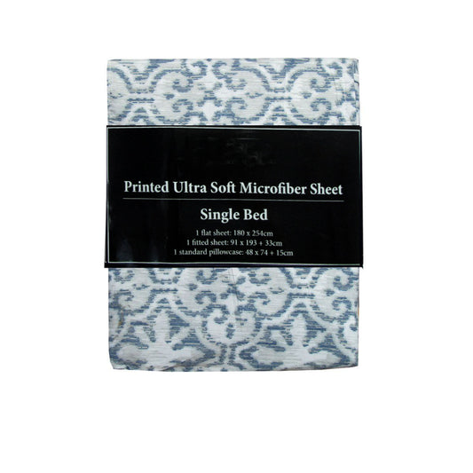 Printed Microfiber Sheet Set Single Silver Imperial V442-ABR-SHEETS-IMPERIAL-SILVER-SB