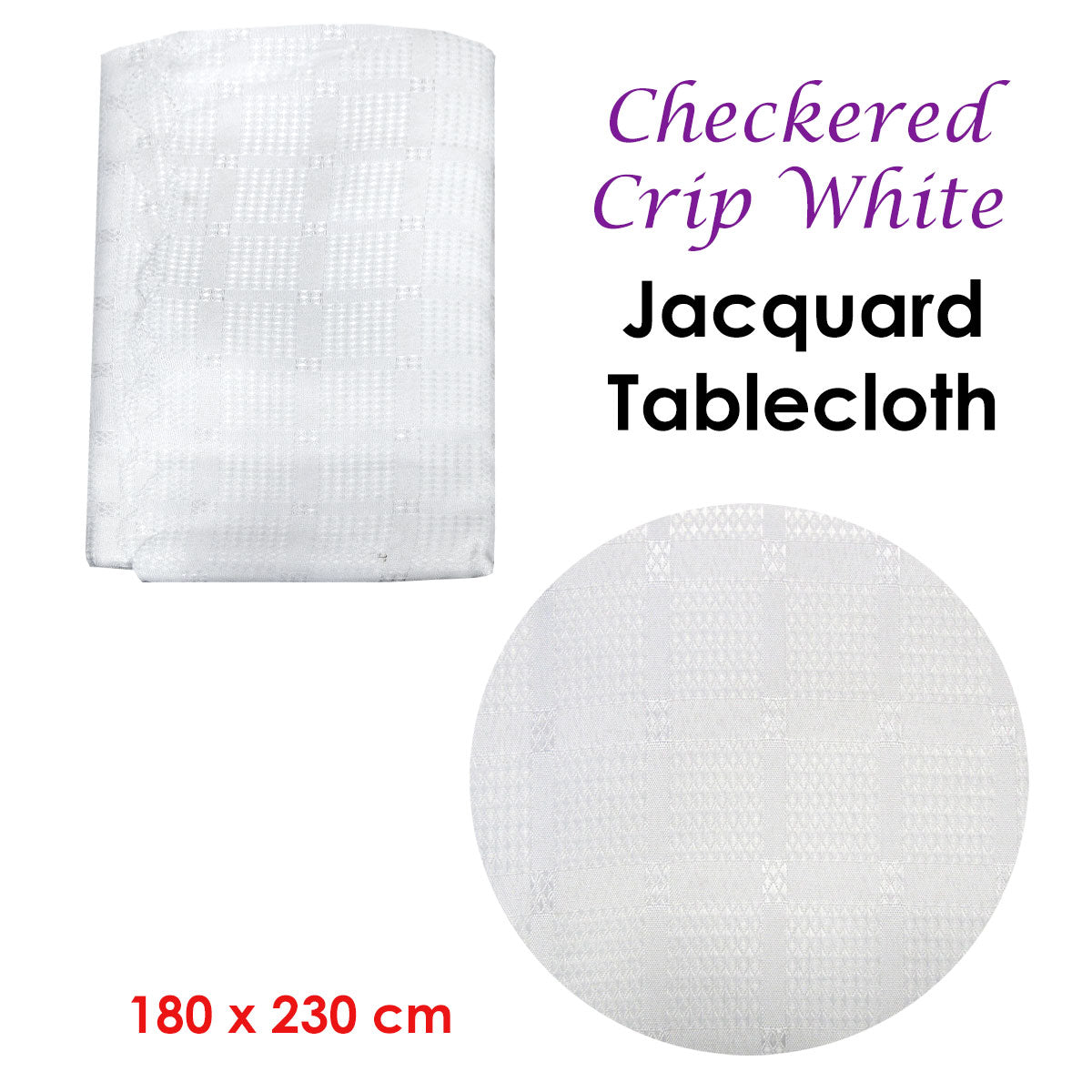 Checkered Crisp White Luxury Jacquard Tablecloth 180 x 230 cm V442-ABR-TABLEC-CHERKERED230-WHITE-RE