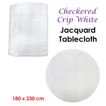 Checkered Crisp White Luxury Jacquard Tablecloth 180 x 230 cm V442-ABR-TABLEC-CHERKERED230-WHITE-RE