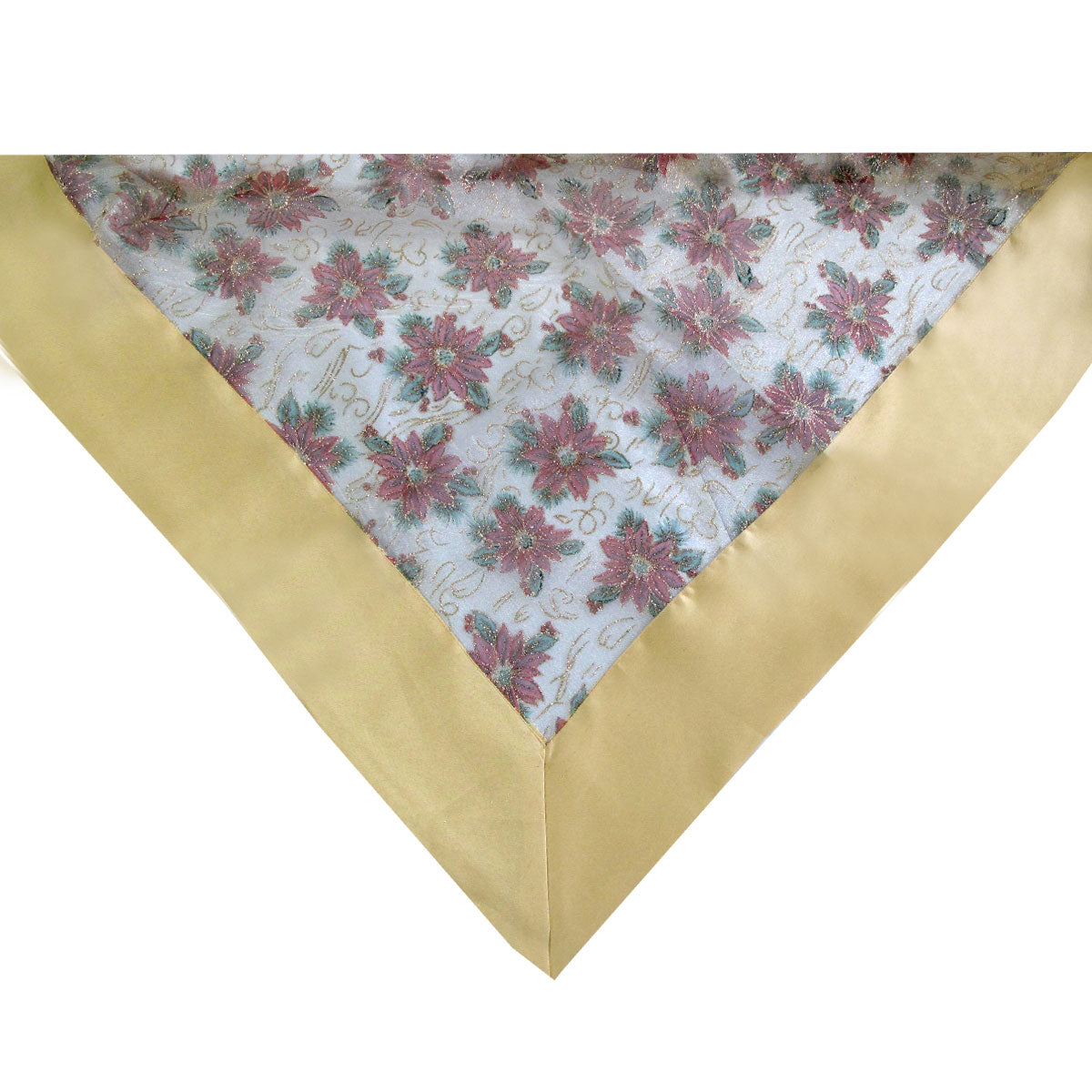 Gold Poinsettia Sheer Organza Glitter Table Cloth 150 x 260 cm V442-ABR-TABLEC-ORGANZAPOINSETTIA260-GOLD-RE