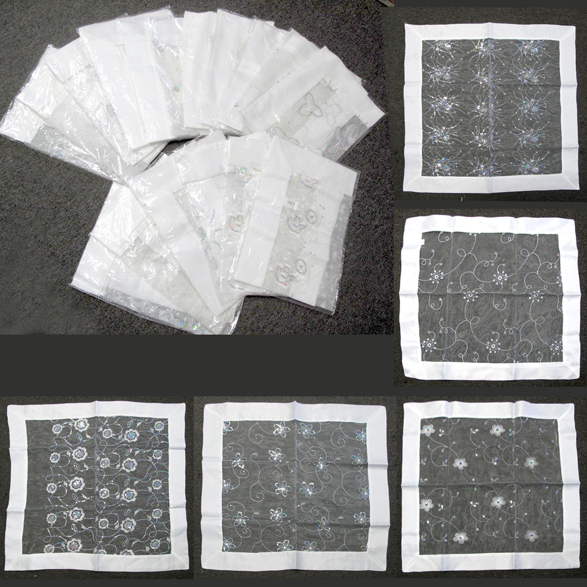 White Sequined Organza Glitter Table Cloth Topper 90 x 90 cm V442-ABR-TABLEC-RANDOMTOPPER-WHITE-SQ