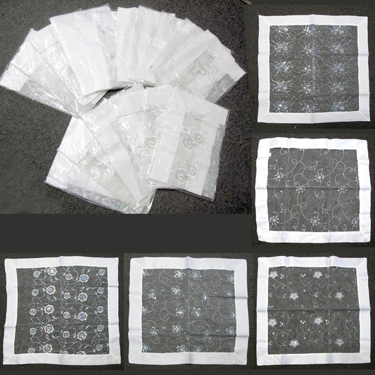 White Sequined Organza Glitter Table Cloth Topper 90 x 90 cm V442-ABR-TABLEC-RANDOMTOPPER-WHITE-SQ