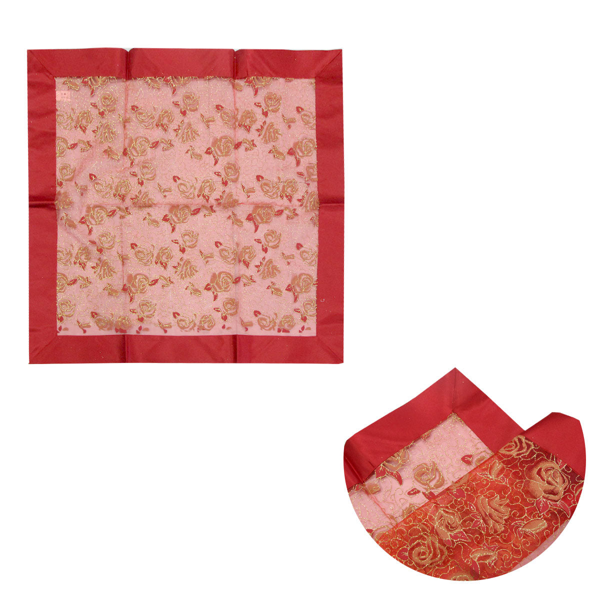 Christmas Red Rosie Sheer Organza Glitter Table Cloth Topper 90 x 90 cm V442-ABR-TABLEC-TOPPERROSIE-RED-SQ