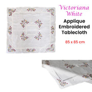 Victoriana White Applique Embroidered Table Topper 85 x 85 cm V442-ABR-TABLEC-VICTORIANA-WHITE-SQ
