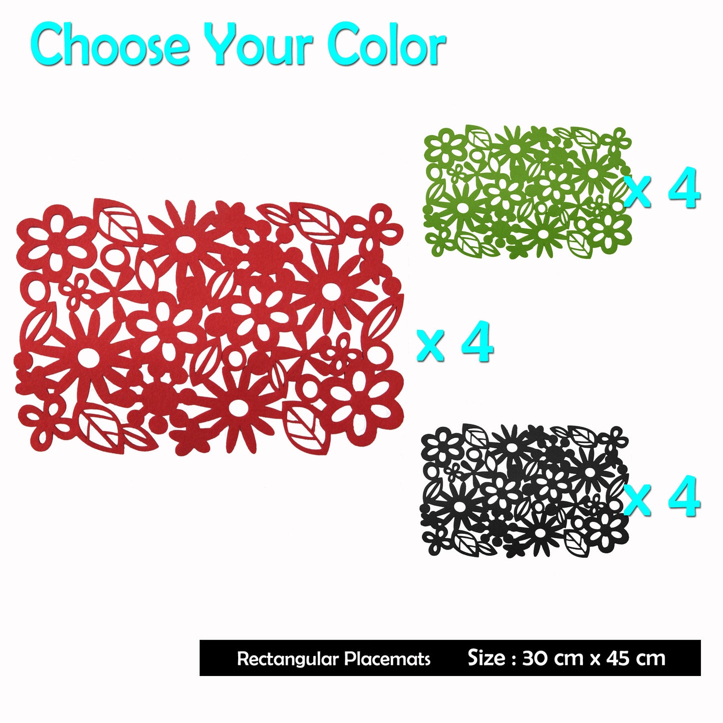 Choice Set of 4 Felt Rectangular Table Placemats Black V442-ABR-TABLEPLACEMAT-FELT-BLACK-RE