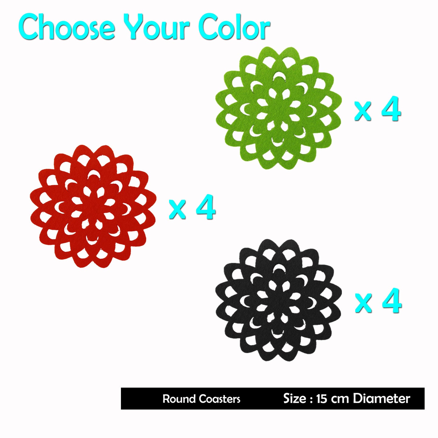 Choice Set of 4 Felt Round Table Coasters Red V442-ABR-TABLEPLACEMAT-FELTCOASTER-RED-RD