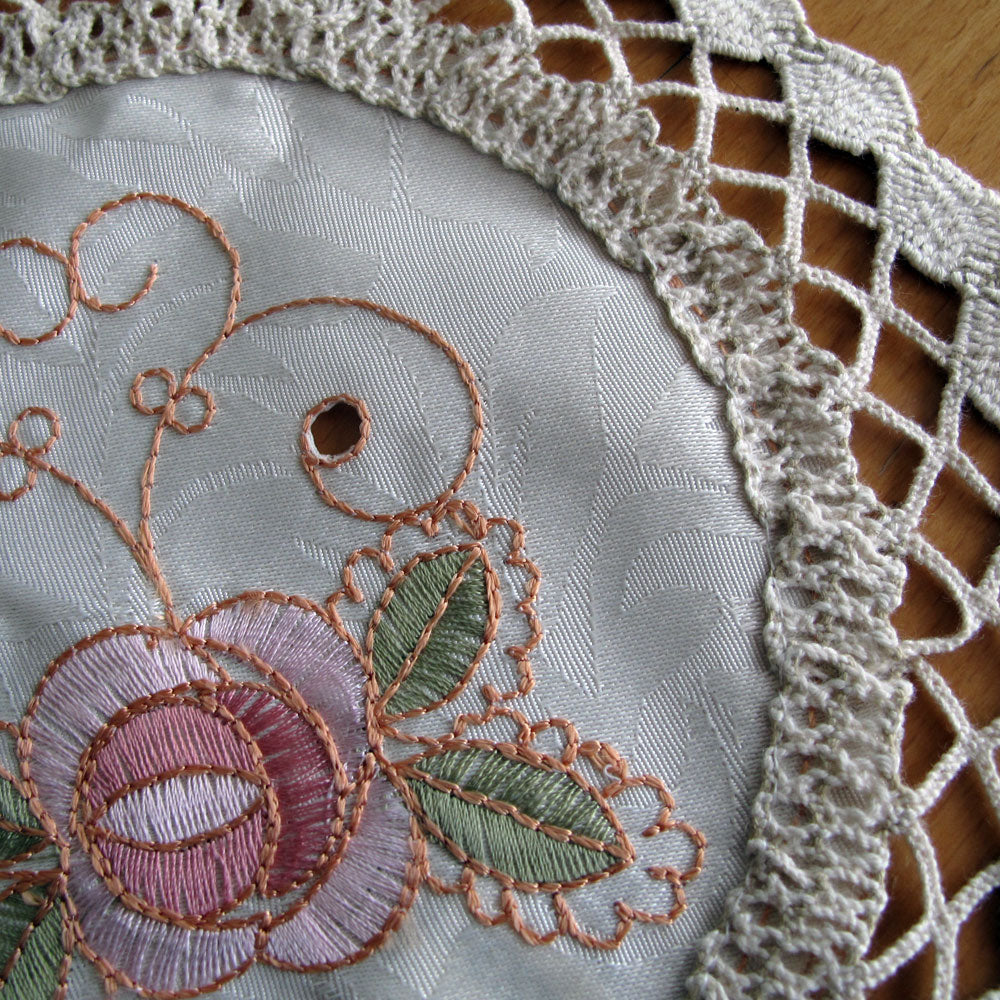 Set of 2 Embroidered Doilies Floral 10 V442-ABR-TABLEPLACEMAT-FLORAL10-CREAM-RD