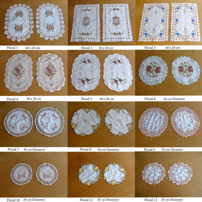 Set of 2 Embroidered Doilies Floral 11 V442-ABR-TABLEPLACEMAT-FLORAL11-CREAM-RD