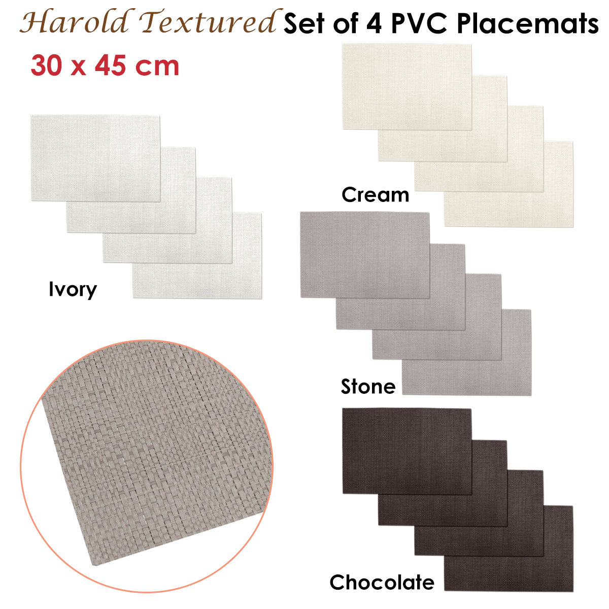 Choice Set of 4 PVC Table Placemats Harold Chocolate V442-ABR-TABLEPLACEMAT-HAROLD-CHOCOLATE-RE