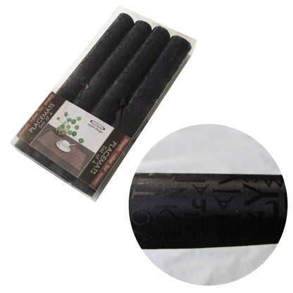Set of 4 Jacquard Satin Letters Table Placemats Black 30 x 45cm V442-ABR-TABLEPLACEMAT-LETTER-BLACK-RE