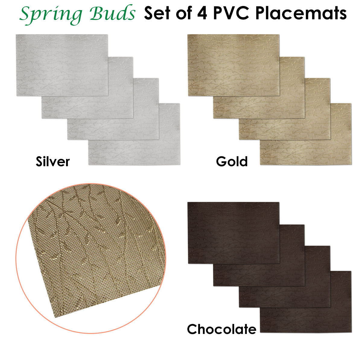 Choice Set of 4 PVC Table Placemats Spring Buds Chocolate V442-ABR-TABLEPLACEMAT-SPRINGBUDS-CHOCOLATE-RE