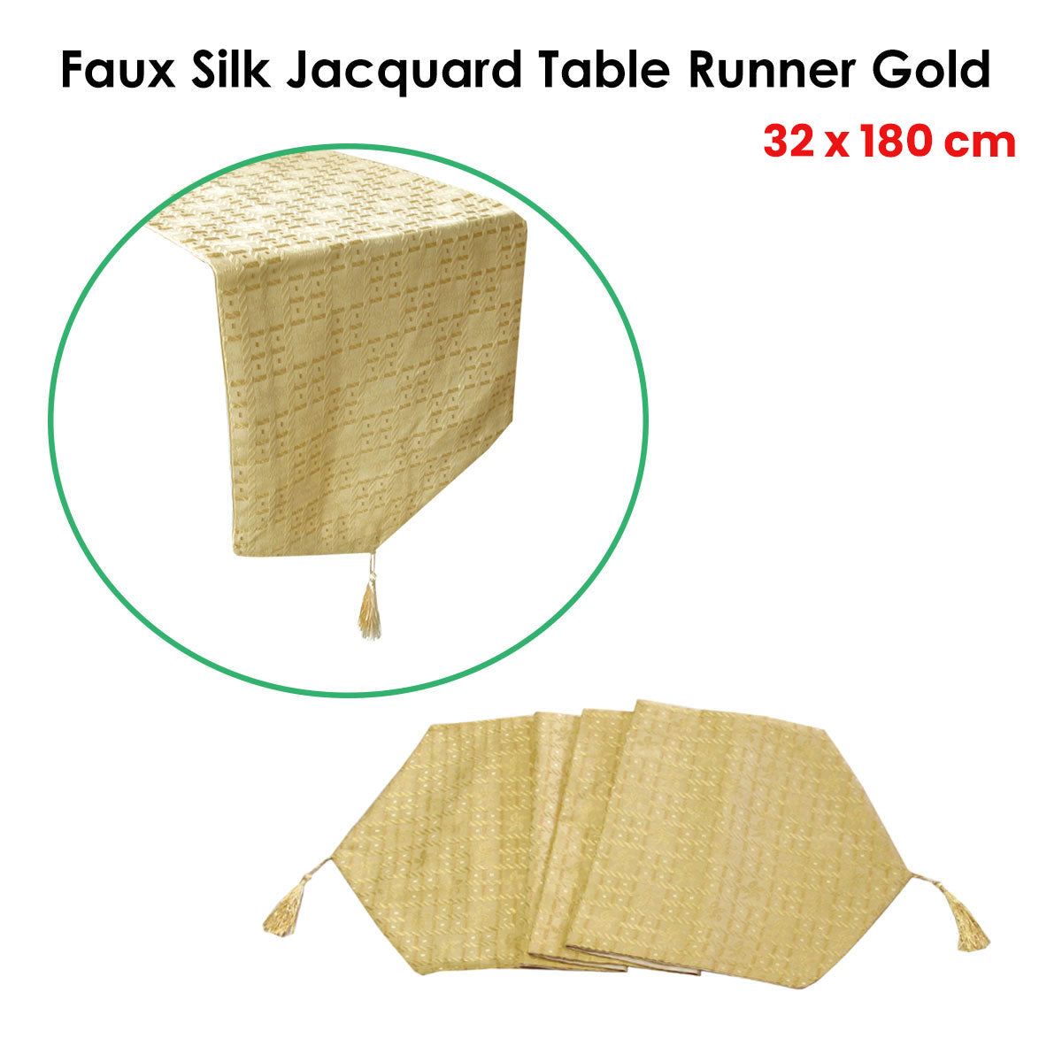Faux Silk Jacquard Table Runner Gold 32 x 120 cm V442-ABR-TABLER-FAUXSILKJACQUARD-GOLD-SH