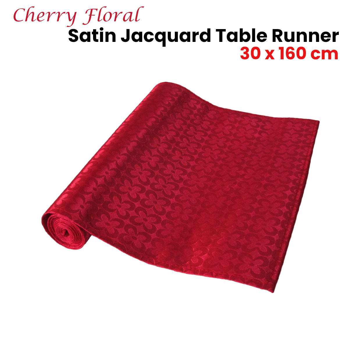Cherry Floral Satin Jacquard Table Runner 30 x 160cm V442-ABR-TABLER-FLORAL-CHERRY-RE