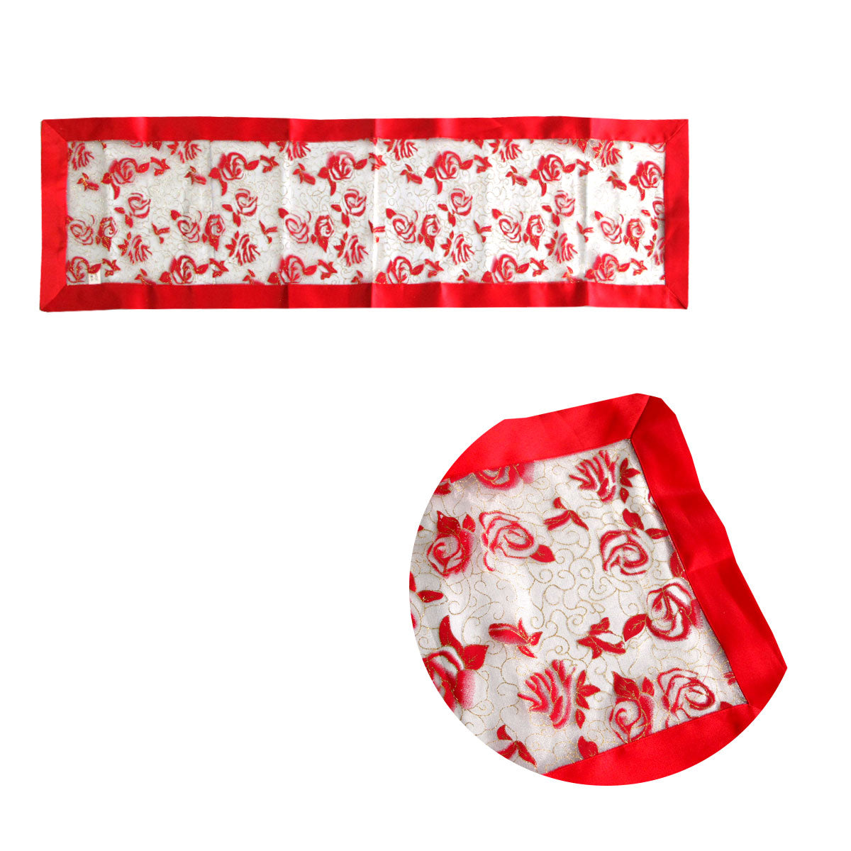 Red Rosie Sheer Organza Glitter Table Runner 40 x 138 cm Red V442-ABR-TABLER-ROSIE138CM-RED-RE