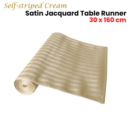 Self-striped Cream Satin Jacquard Table Runner 30 x 160cm V442-ABR-TABLER-SELFSTRIPED-CREAM-RE